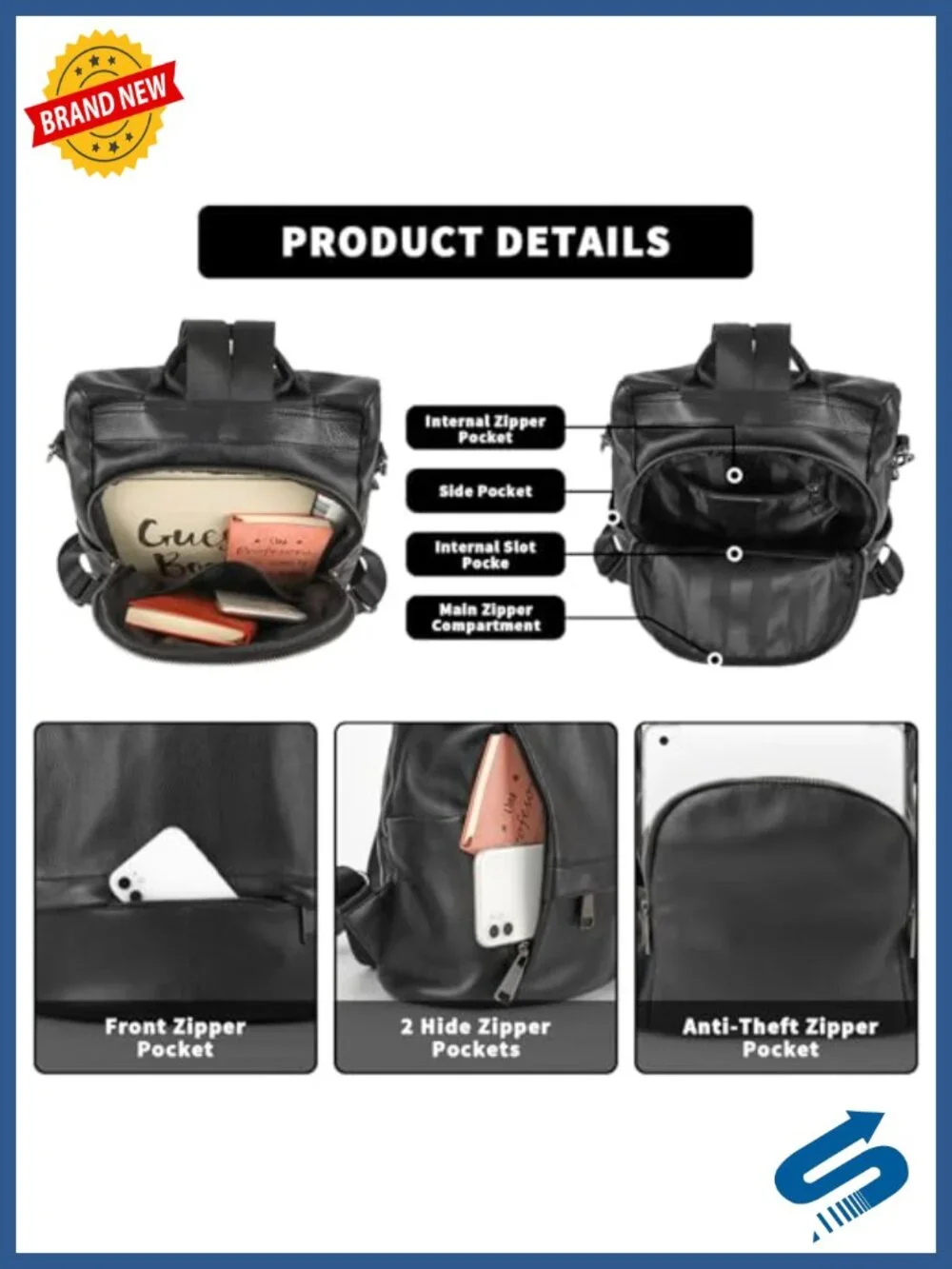 Genuine Leather Backpack Purse Anti-Theft Convertible Shoulder Bag